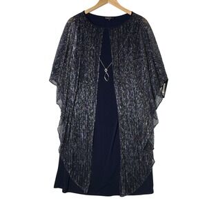 Navy Glitter Overlay Cape Dress Womens‎ Size 14 Glamour Gala Formal Evening